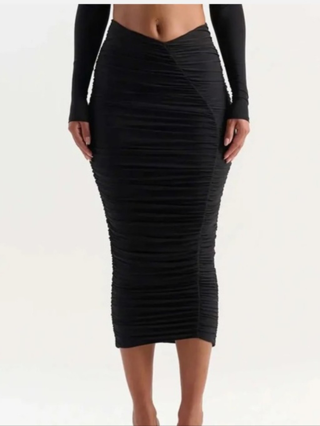 Naked Wardrobe Hourglass Ruched Midi Skirt Size M Nwt Black Capsule Wardrobe